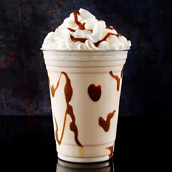Sabor Ice Cream milkshake with whipped cream and chocolate drizzle in a clear cup.